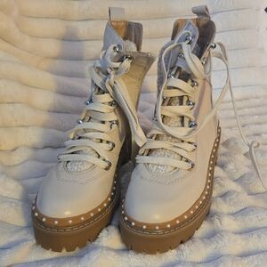 Steve Madden Cream Lace-Up Boots with Studded Sole